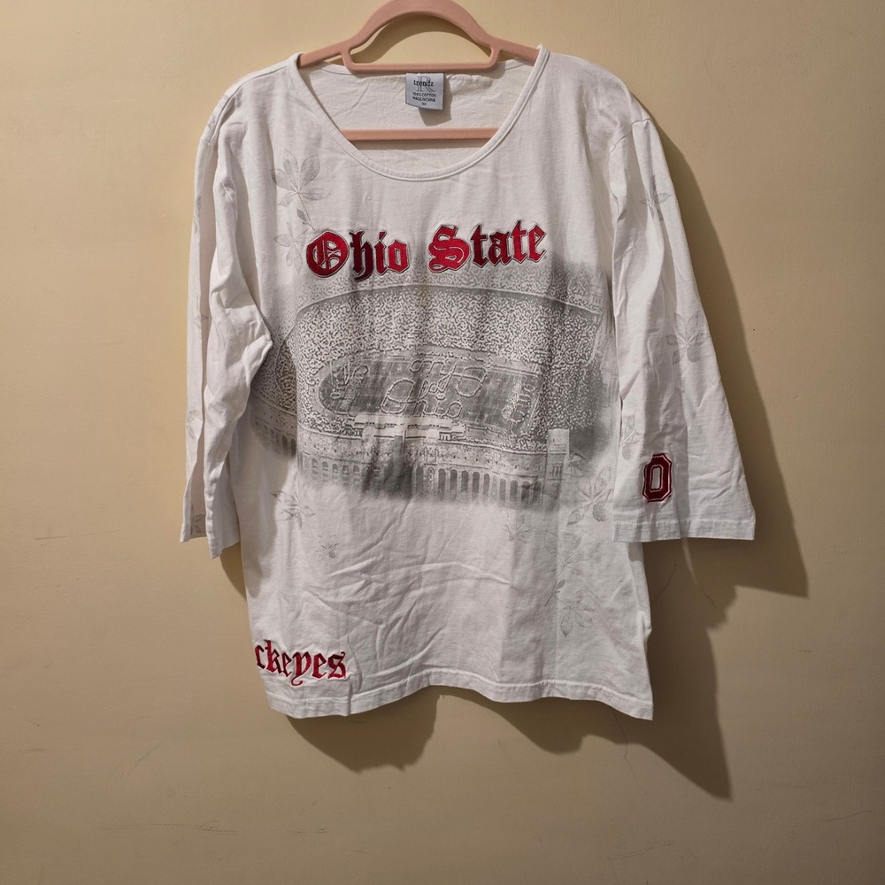 Trendz Ohio State Buckeyes Shirt Men 3X White Long Sleeve Stadium Graphic Tee